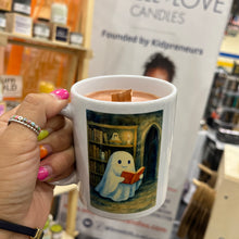 Limited Edition: 👻🎃📖 Bookish Ghost Mug, Wooden Wick Candle
