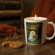 Limited Edition: 👻🎃📖 Bookish Ghost Mug, Wooden Wick Candle